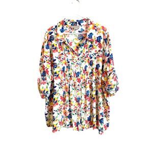 Woman Within Rayon Pintucked 7-Day Tunic Blouse 3/4 Sleeves Floral 2X 26/28